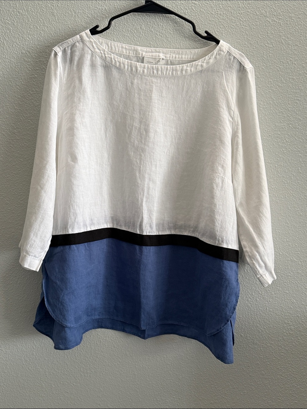 J. Jill Love Linen 100% Linen Colorblock Tunic Top White Blue Black L Petite